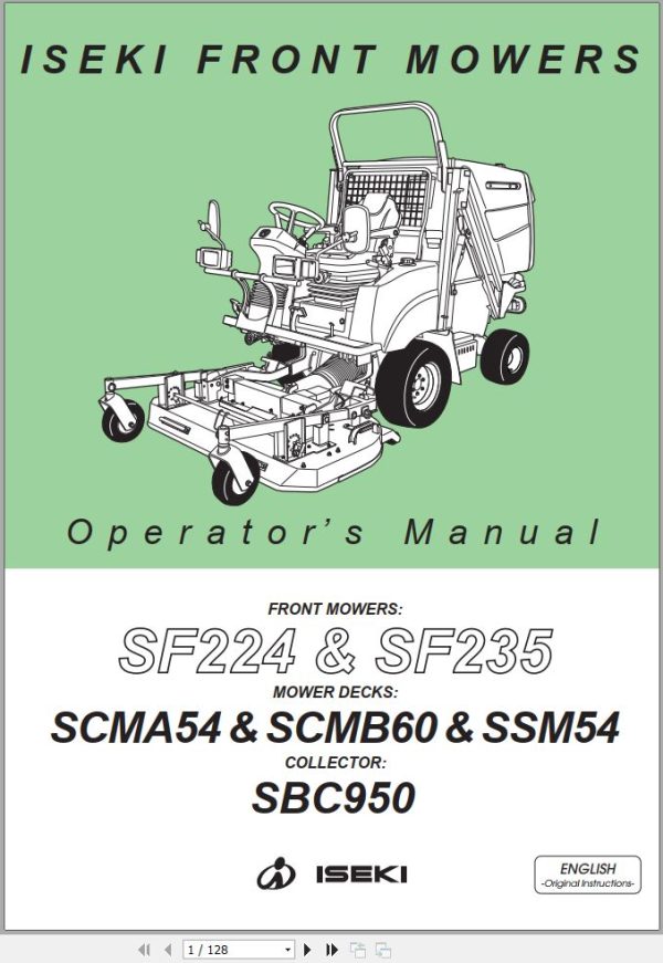 Iseki Front Mowers SF224 SF235 Operators Manual and Diagram 1832 912 101 1B EN 1
