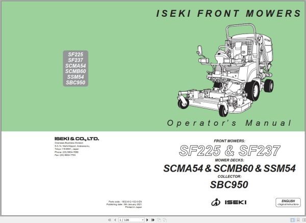 Iseki Front Mowers SF225 SF237 Operators Manual 1832 912 102 0 EN 1