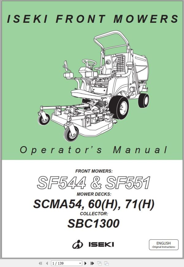 Iseki Front Mowers SF544 SF551 Operators Manual 1809 912 102 3 EN 1