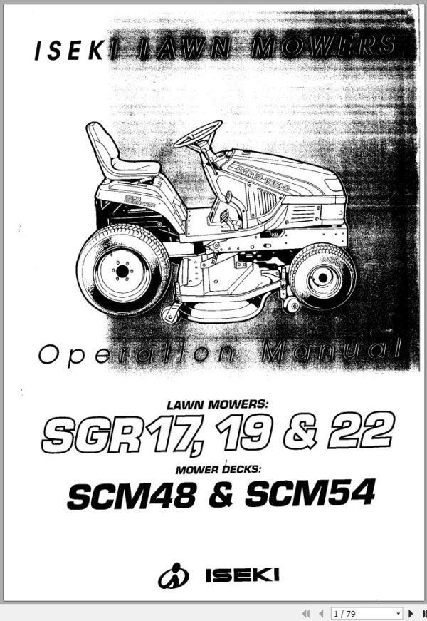 Iseki Lawn Mowers SGR17 SGR19 SGR22 Operators Service Manual and Wiring Diagram 1