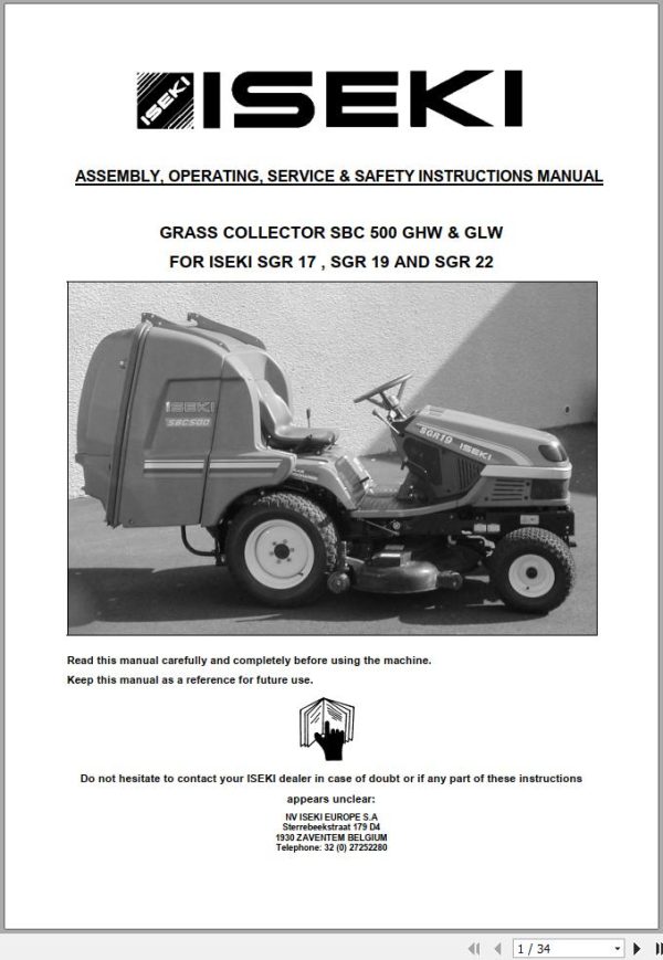 Iseki Lawn Mowers SGR17 SGR19 SGR22 Operators Service Manual and Wiring Diagram 3