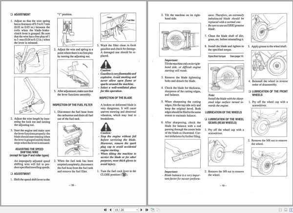 Iseki Lawn Mowers SW519 Series Operators Manual 2503 995 001 10 2