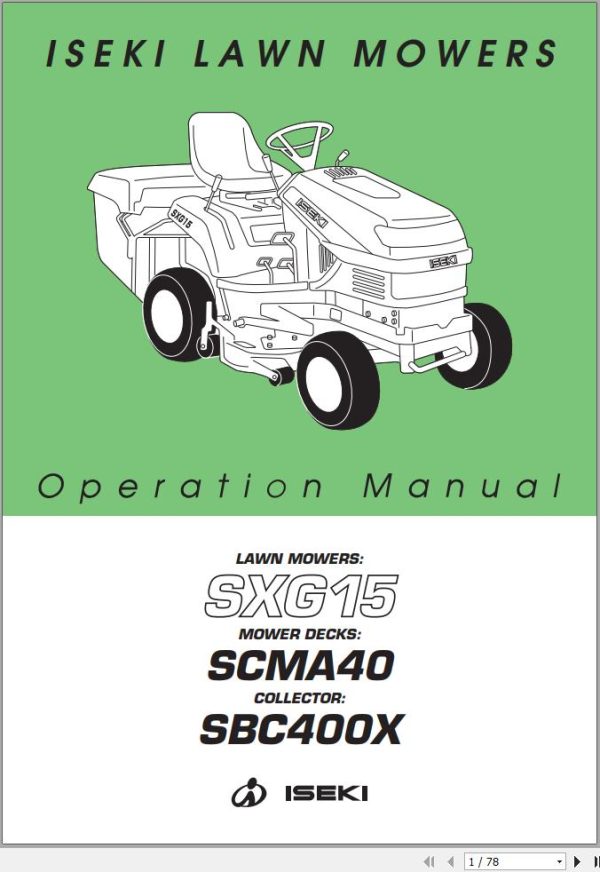 Iseki Lawn Mowers SXG15 Operators Manual and Diagram 0807 01 400 1