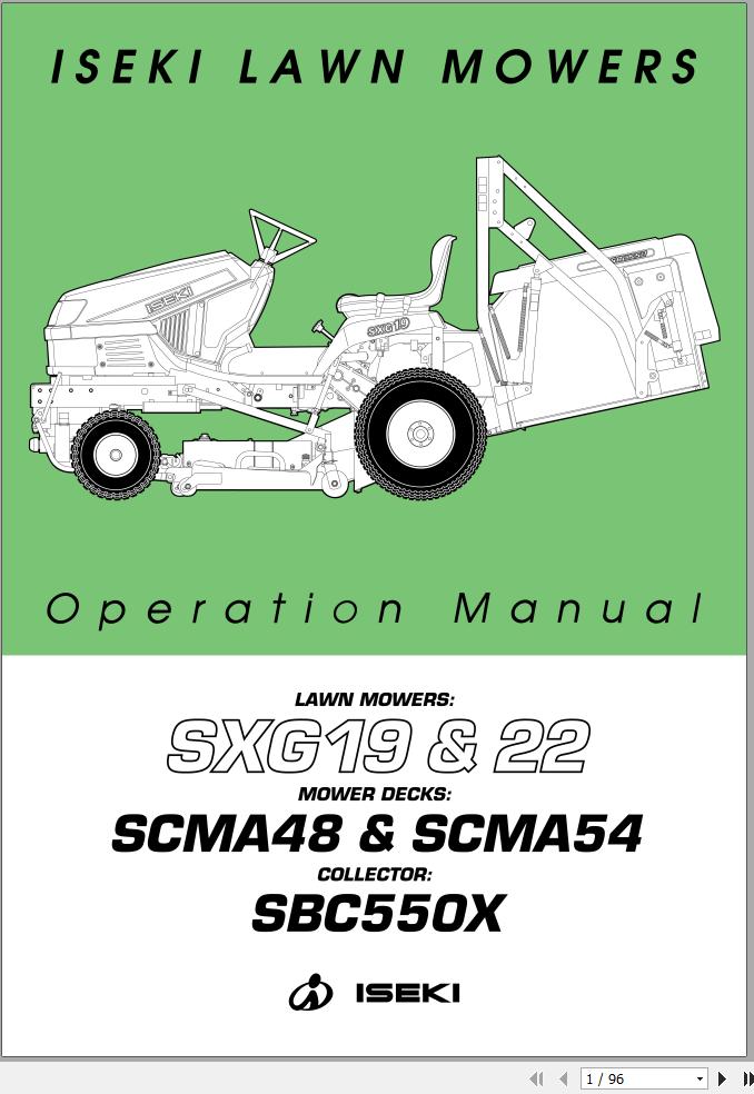 Iseki Lawn Mowers SXG19F SXG22F Operators Manual and Diagram 1