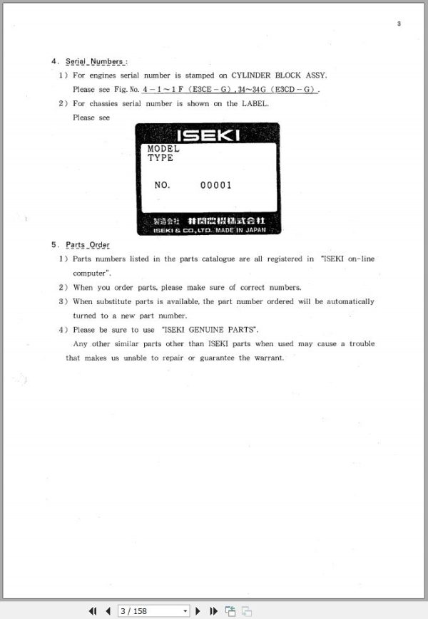 Iseki Mower SF300 SF330 Series Parts Catalog 1636 097 100 10 1