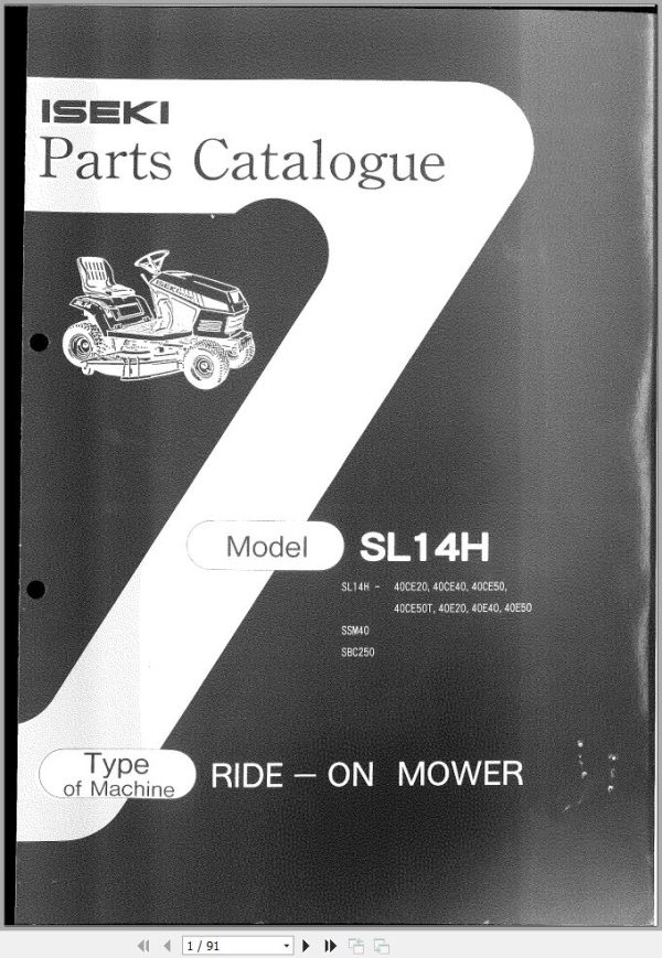Iseki Mower SL14H Series Parts Catalog 2502 098 100 00 1