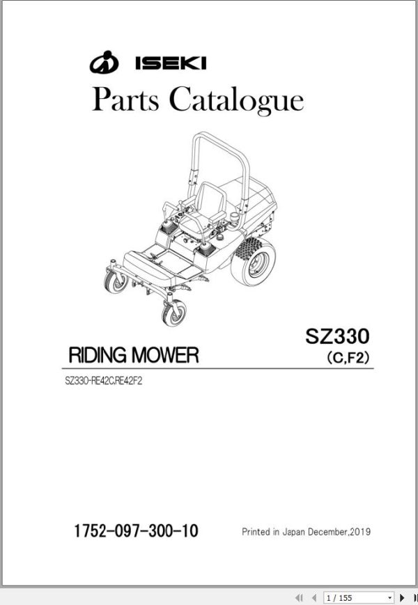 Iseki Mower SZ330 Parts Catalog 1752 097 300 10 1