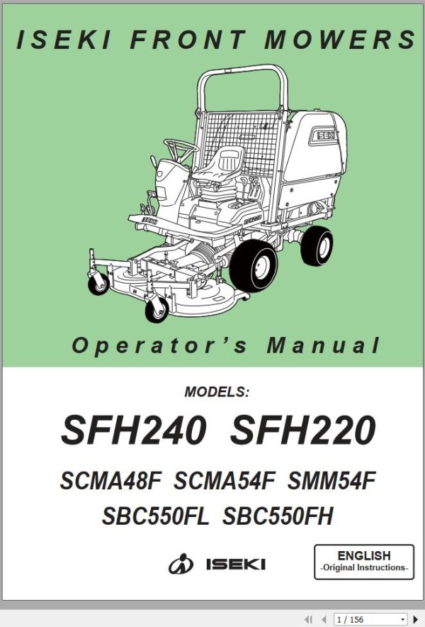 Iseki Mowers SFH220 SFH240 Operators Manual and Diagram 1