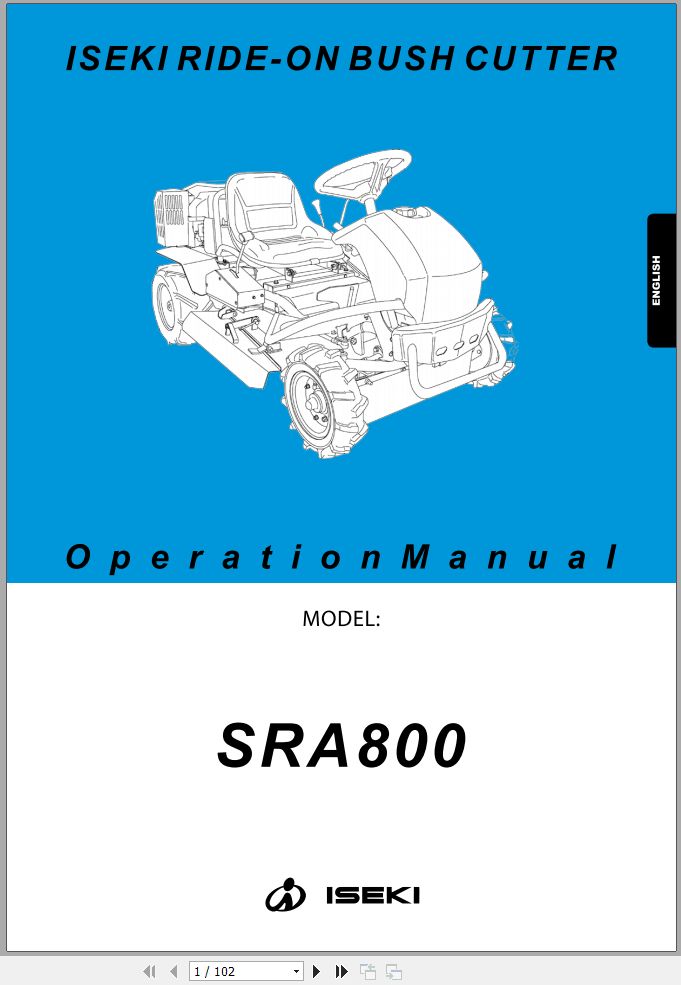 Iseki Ride On Bush Cutter SRA800 Operators Manual and Diagram 9067 394 401 10 1