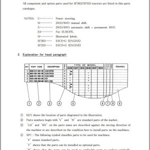 Iseki Tractor SF303 SF333 Parts Catalog 1