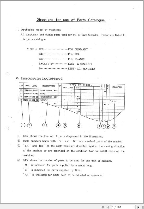 Iseki Tractor SG133 Parts Catalog 1593 097 110 00 1
