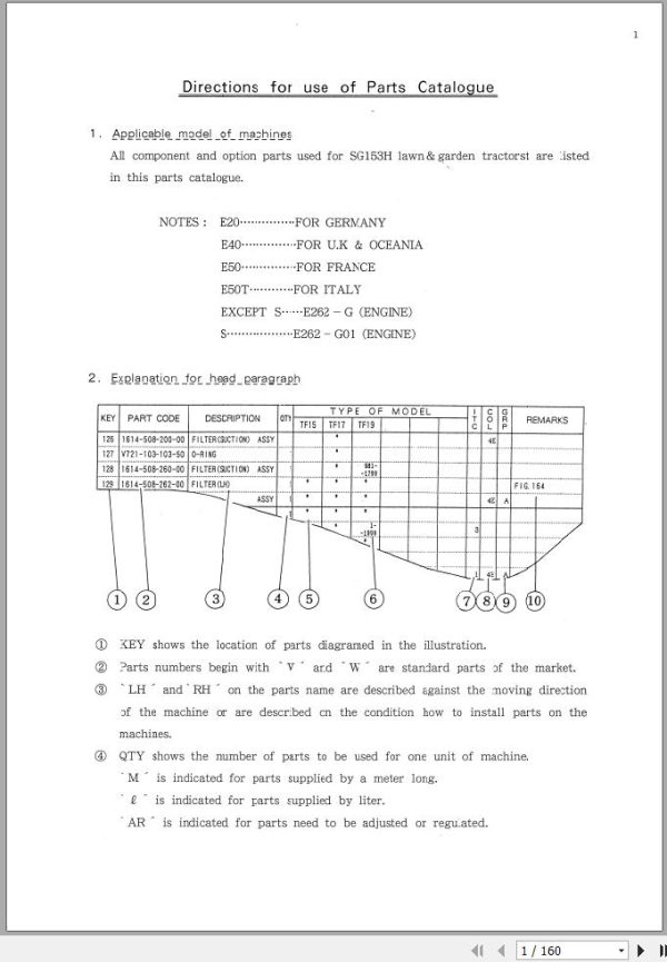 Iseki Tractor SG153H Parts Catalog 1608 097 100 00 1