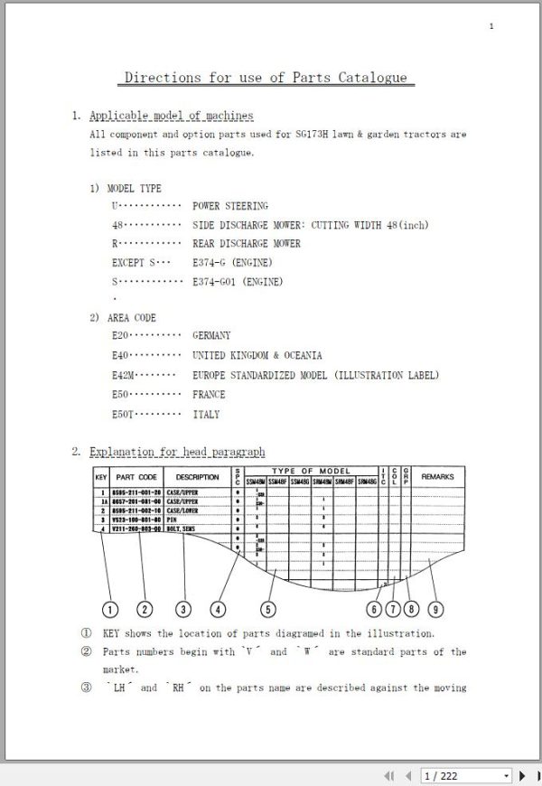 Iseki Tractor SG173H Parts Catalog 1631 097 100 10 1