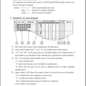 Iseki Tractor SGR17 SGR19 SGR22 Parts Catalog 1705 097 100 20 1
