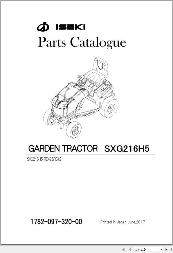 Iseki Tractor SXG216 Parts Catalog 1782 097 320 00 1