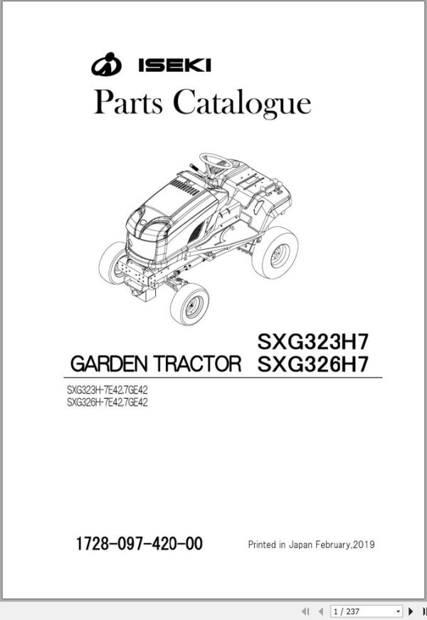 Iseki Tractor SXG326H7 SXG323H7 Parts Catalog 1728 097 420 0A 1