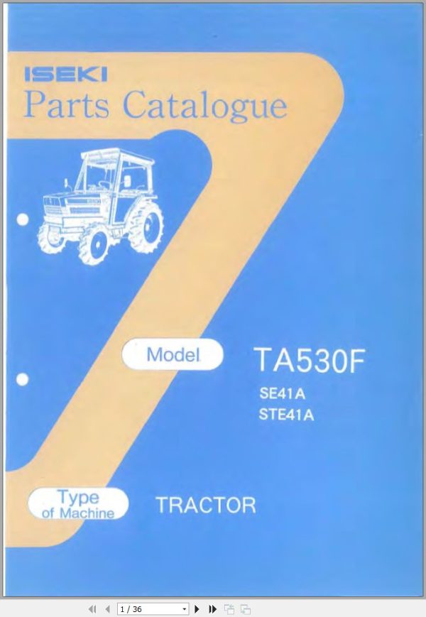 Iseki Tractor TA530F SE41A TA530F STE41A Parts Catalog 1995 098 200 00 1