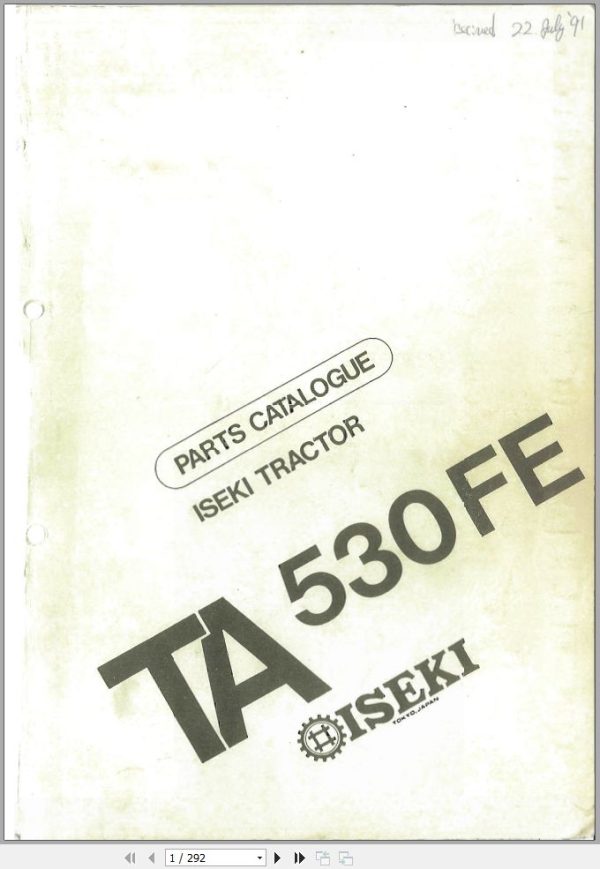 Iseki Tractor TA530FE Parts Catalog 1595 098 100 00 1