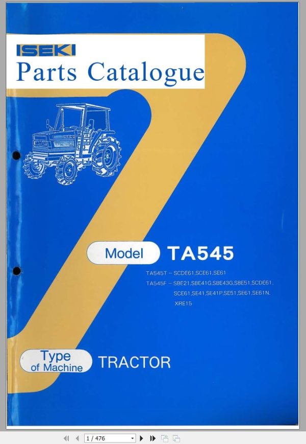 Iseki Tractor TA545T TA545F Series Parts Catalog 1597 098 100 10 1