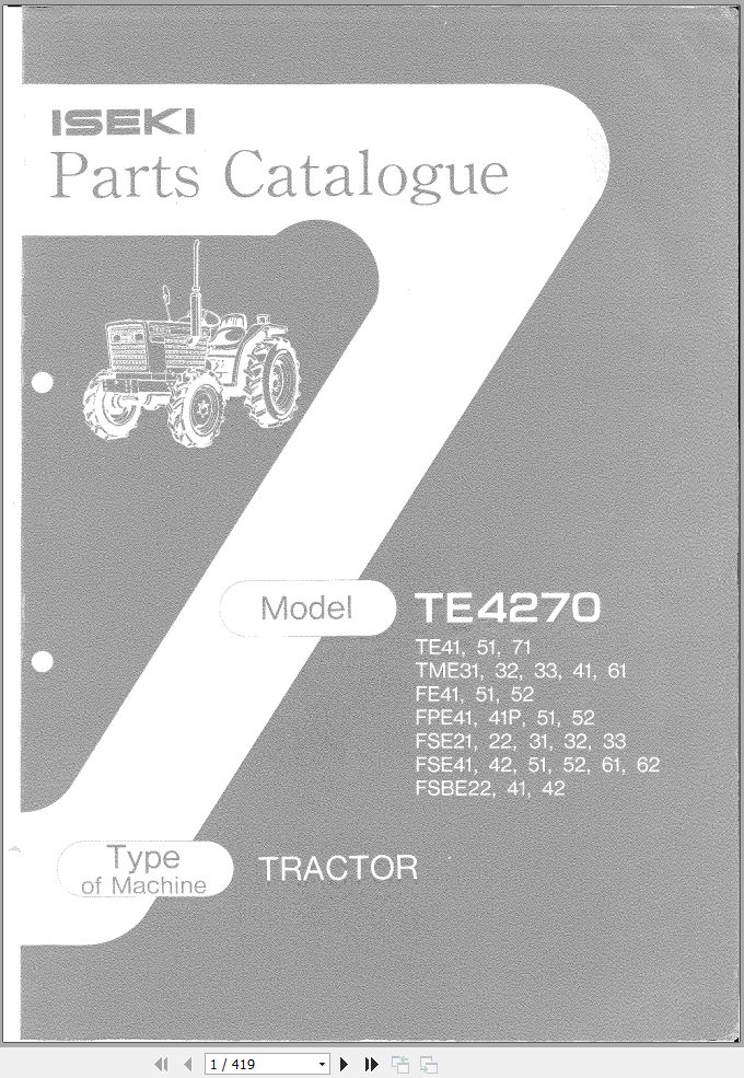 Iseki Tractor TE4270 Parts Catalog 1