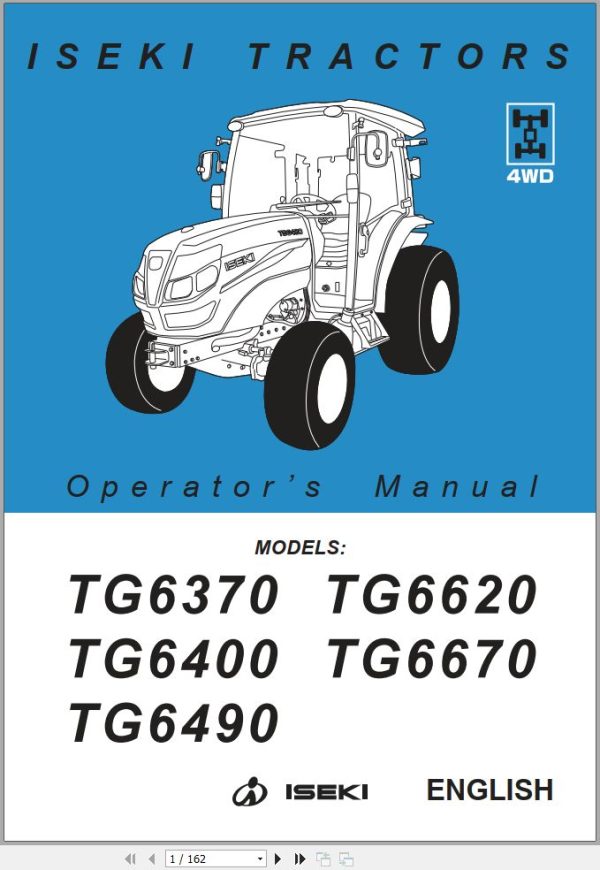 Iseki Tractor TG6370 TG6490 Operators Manual and Diagram 1815 912 103 1E EN 1