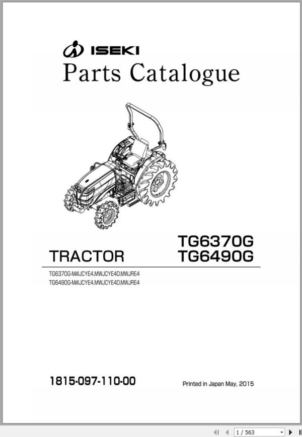 Iseki Tractor TG6370G TG6490G Parts Catalog 1815 097 110 00 1