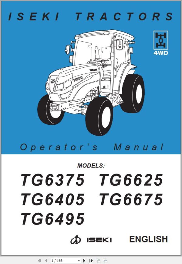 Iseki Tractor TG6375 TG6495 Operators Manual and Diagram 1815 912 104 0 EN 1