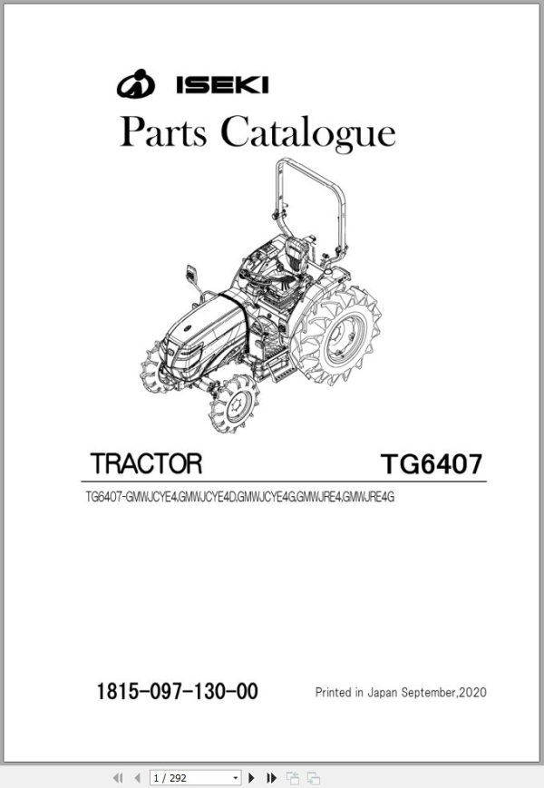 Iseki Tractor TG6407 Parts Catalog 1815 097 130 0A 1