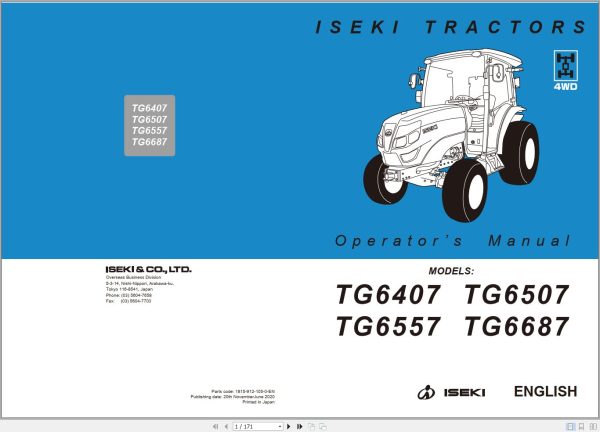 Iseki Tractor TG6407 TG6507 TG6557 TG6687 Operators Manual 1815 912 105 0 EN 1