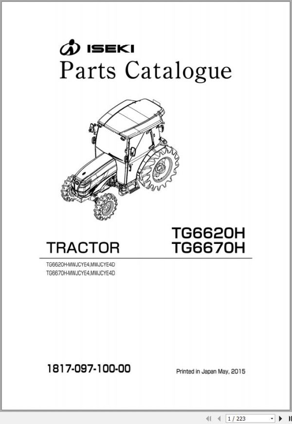Iseki Tractor TG6620H TG6670H Parts Catalog 1817 097 100 00 1
