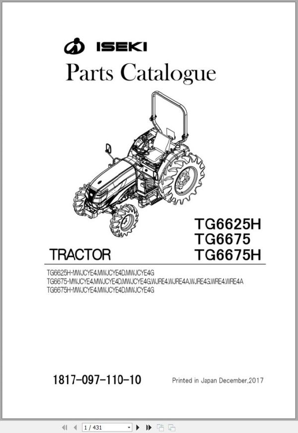 Iseki Tractor TG6625H TG6675 TG6675H Parts Catalog 1817 097 110 10 1