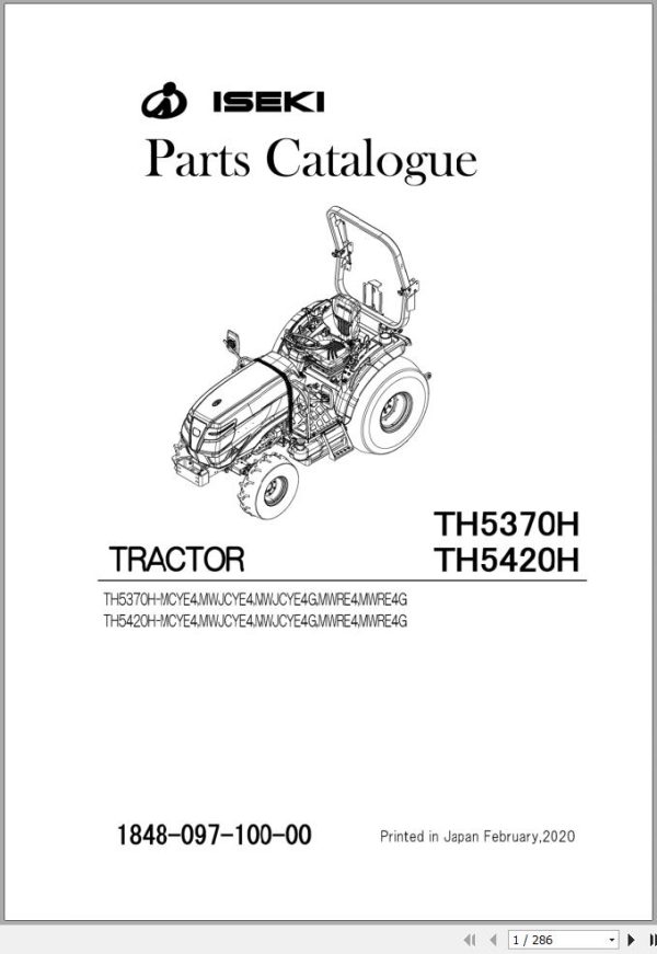 Iseki Tractor TH5370H TH5470H Parts Catalog 1848 097 100 0A 1