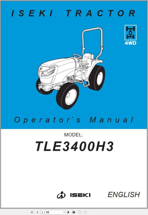 Iseki Tractor TLE3400 H3 Operators Manual and Diagram 1834 912 102 0 EN 1