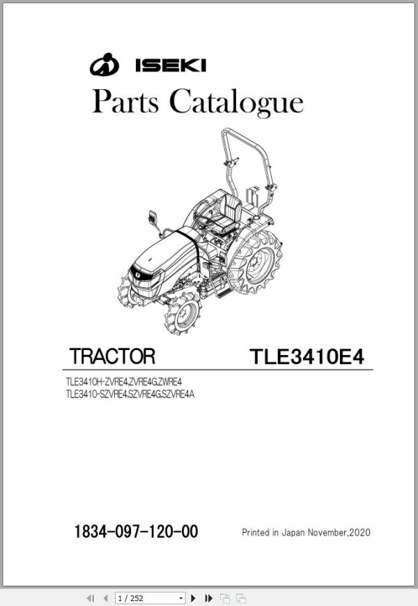 Iseki Tractor TLE3410 Parts Catalog 1834 097 120 0A 1