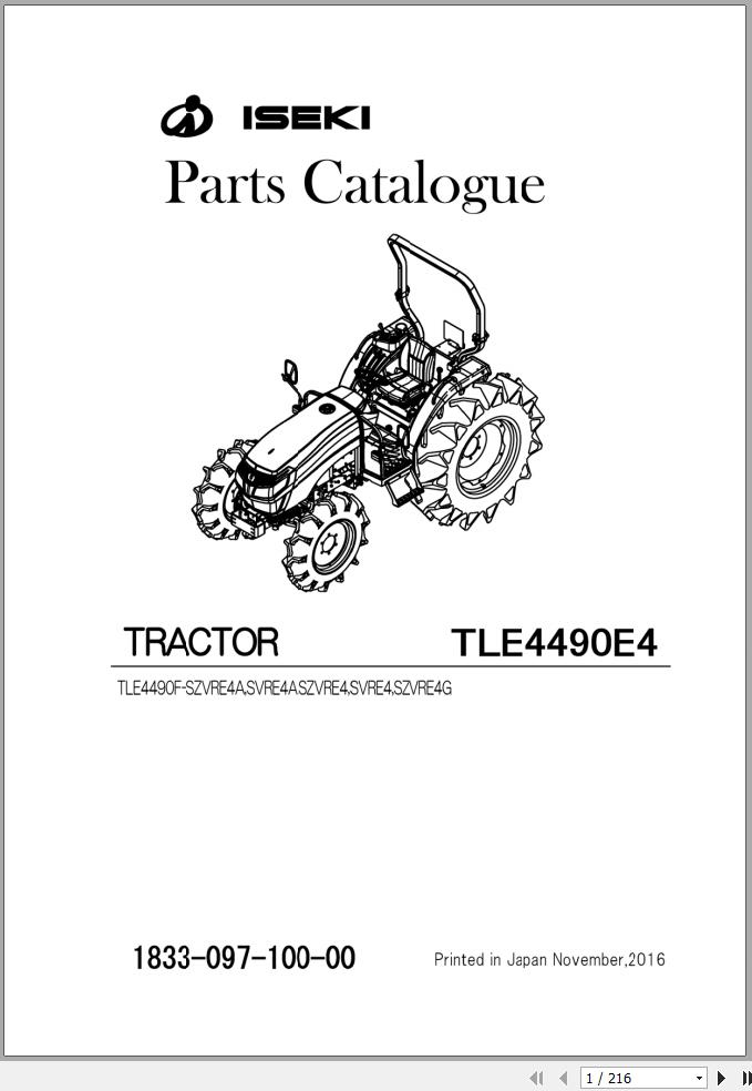 Iseki Tractor TLE4490 Parts Catalog 18330971000A