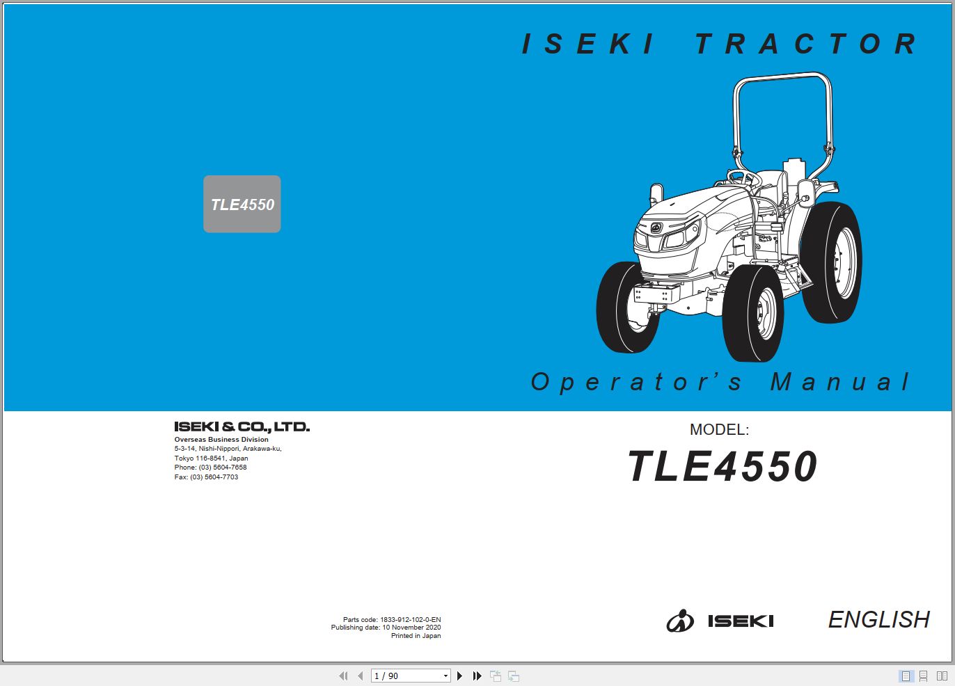 Iseki Tractor TLE4550 Operators Manual 1833 912 102 0 EN 1