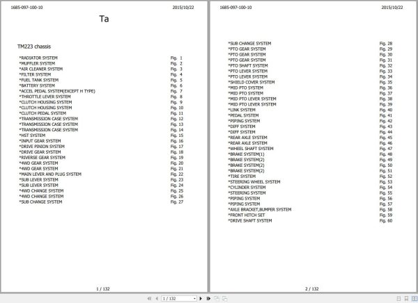 Iseki Tractor TM223 Parts Catalog 1685 097 100 10 1