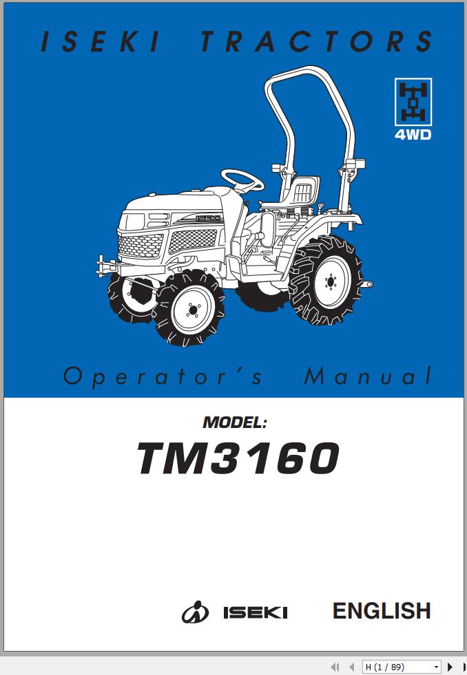 Iseki Tractor TM3160 Operators Manual and Diagram 1