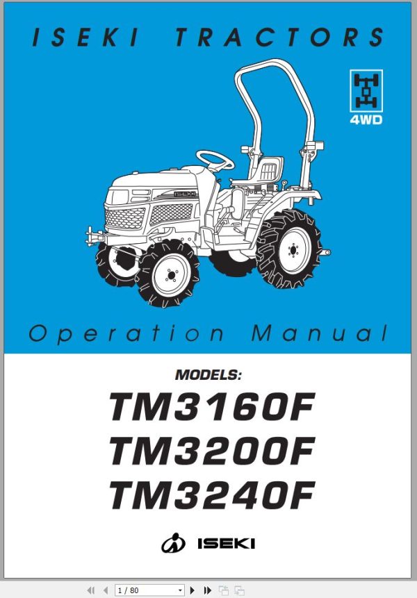 Iseki Tractor TM3160F TM3200F TM3240F Operators Manual and Diagram 0311 01 50 1