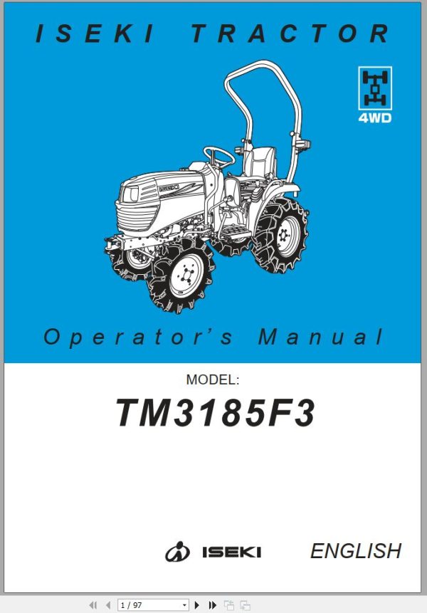 Iseki Tractor TM3185 Operators Manual and Diagram 1776 912 102 0 EN 1