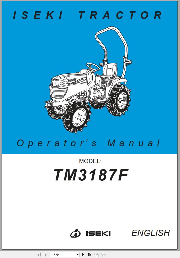 Iseki Tractor TM3187F Operators Manual 1776 912 103 1A EN 1
