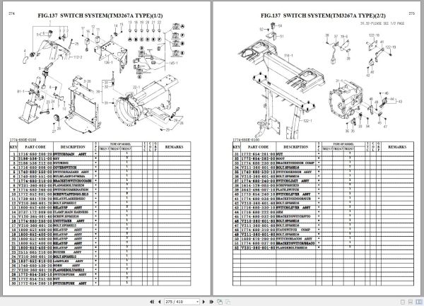 Iseki Tractor TM3217 TM3247 TM3267 Parts Catalog 1774 097 110 00 2