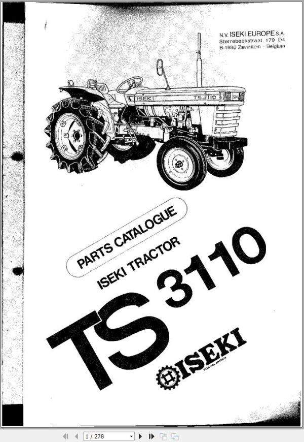 Iseki Tractor TS3110 Parts Catalog 1400 098 0031 0 1