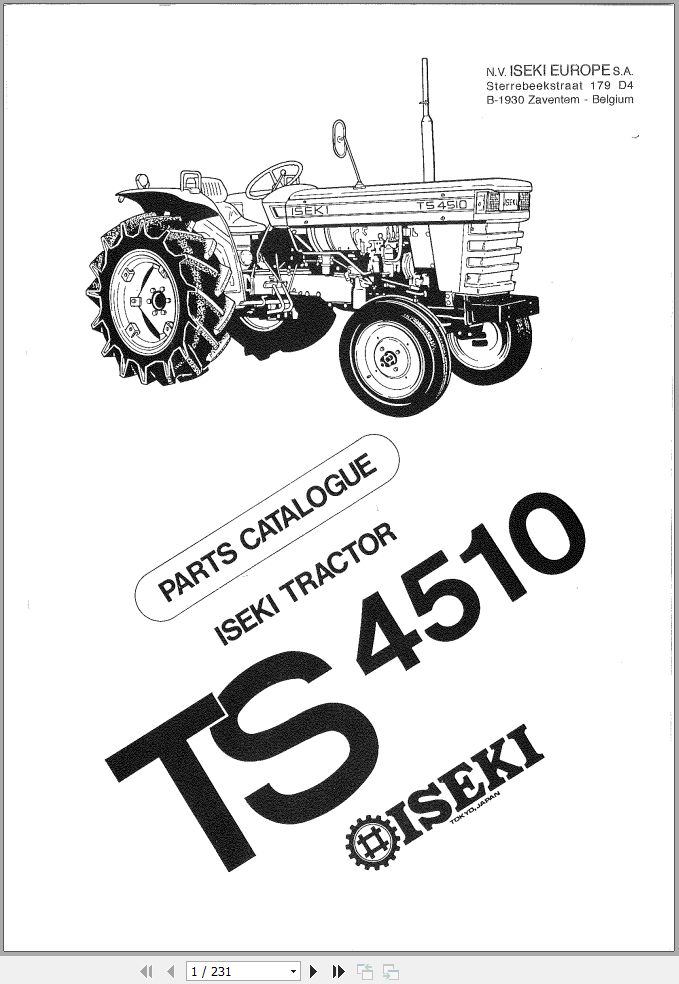 Iseki Tractor TS4510 Parts Catalog 1400 098 001 70 1