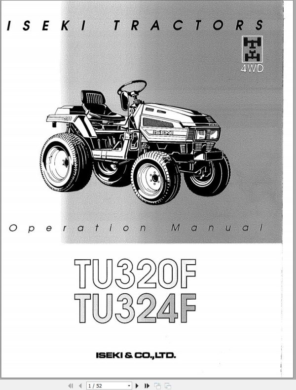 Iseki Tractor TU320F TU324F Operators Manual and Diagram 8808 1000 1