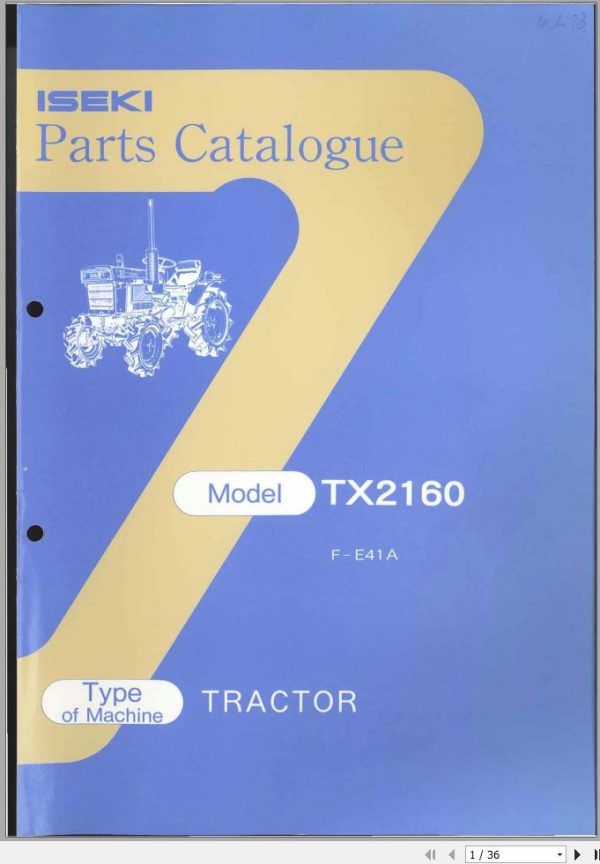 Iseki Tractor TX2160F E41A Parts Catalog 1435 098 200 00 1