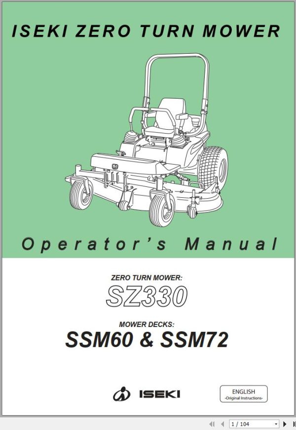 Iseki Zero Turn Mower SZ330 Operators Manual and Diagram 1