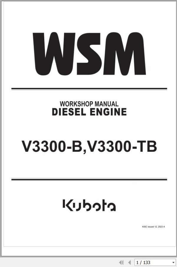 Kubota Diesel Engine V3300 B V3300 TB Workshop Manual 1