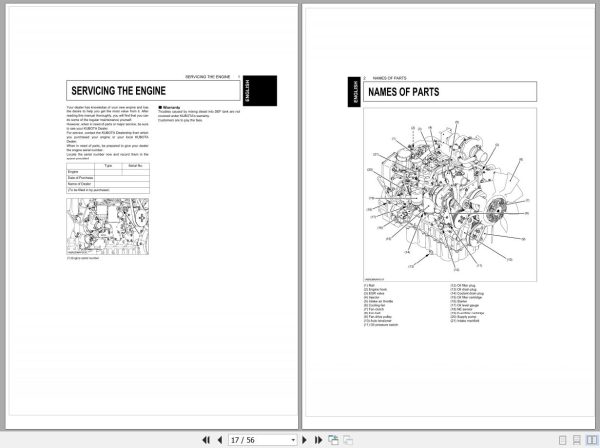 Kubota Diesel Engine V5009 TIE5 BB Operators Manual 1J600 8915 2 2