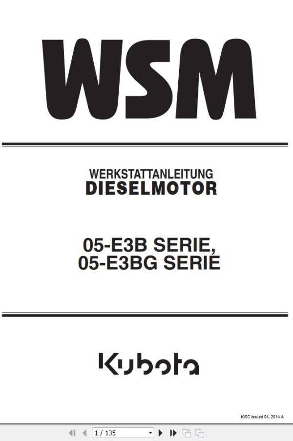 Kubota Engine 05 E3B 05 E3BG Series Workshop Manual DE 1